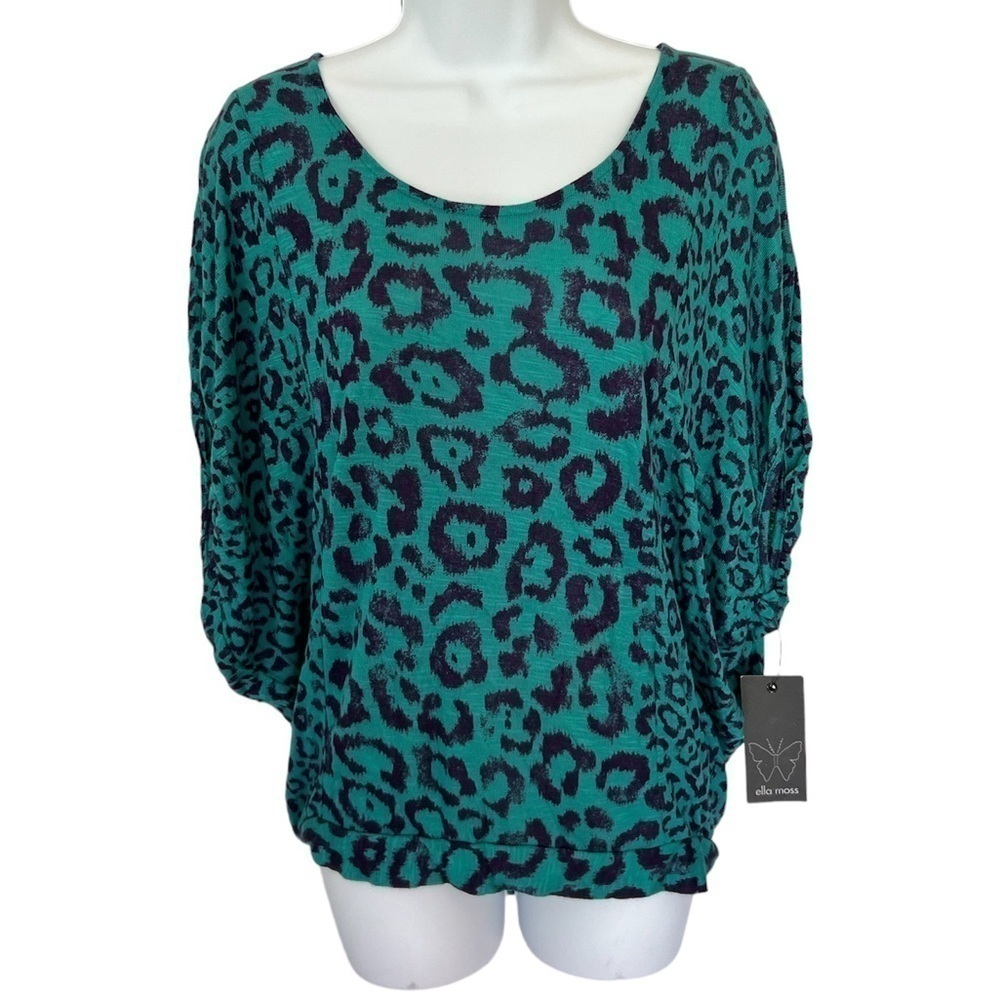 NWT Ella Moss green and purple animal cheetah print batwing top size XS